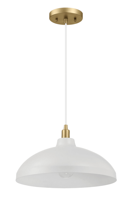 Astral Single Light White Pendant Lamp with Golder Brass Finish for Entrance Kitchen Island 14"D × 8"H by Ashcroft Imports at Eve Furniture