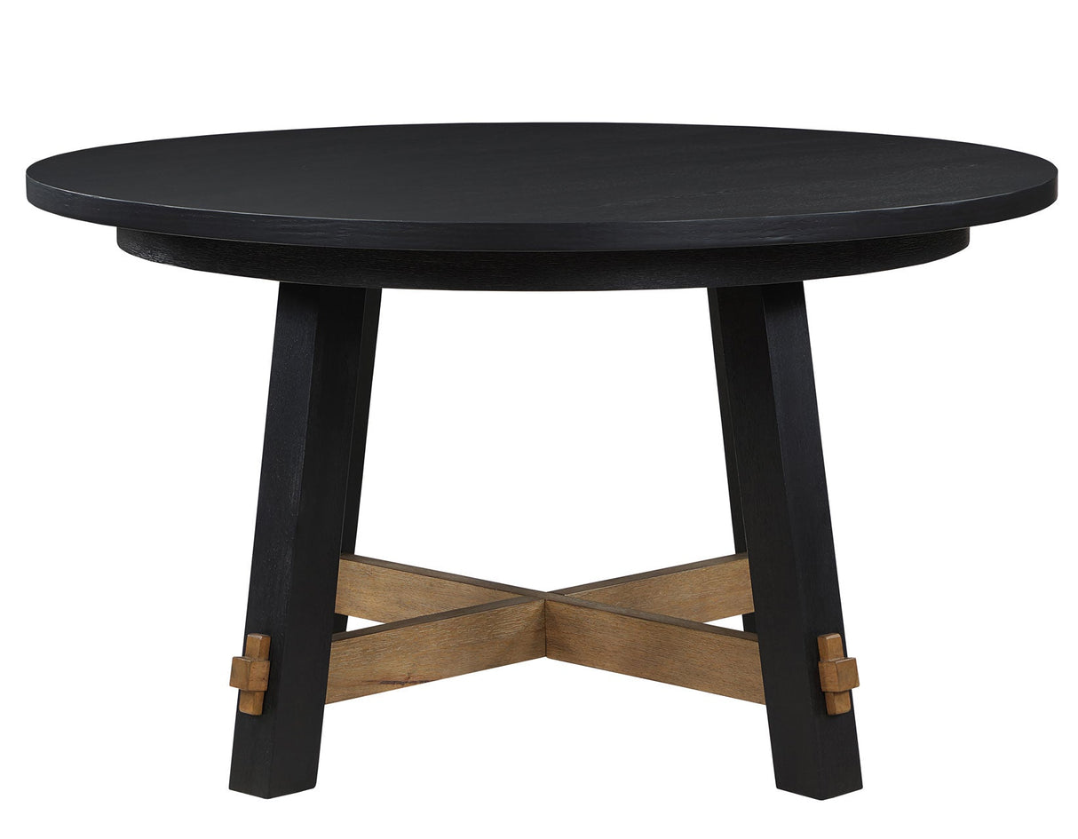 Aubrey 54″ Round Dining Table, Black with Driftwood Stretchers by Steve Silver at Eve Furniture