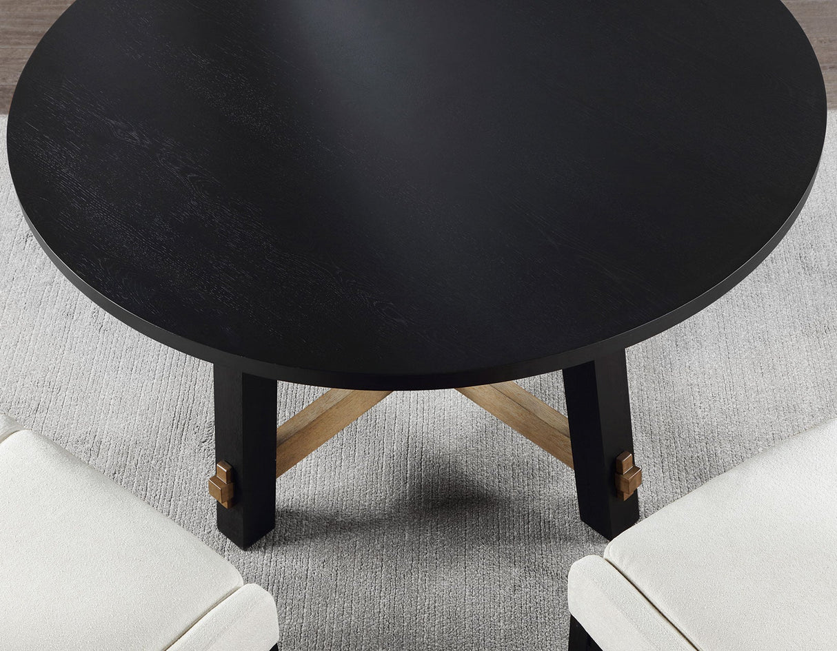 Aubrey 54″ Round Dining Table, Black with Driftwood Stretchers by Steve Silver at Eve Furniture