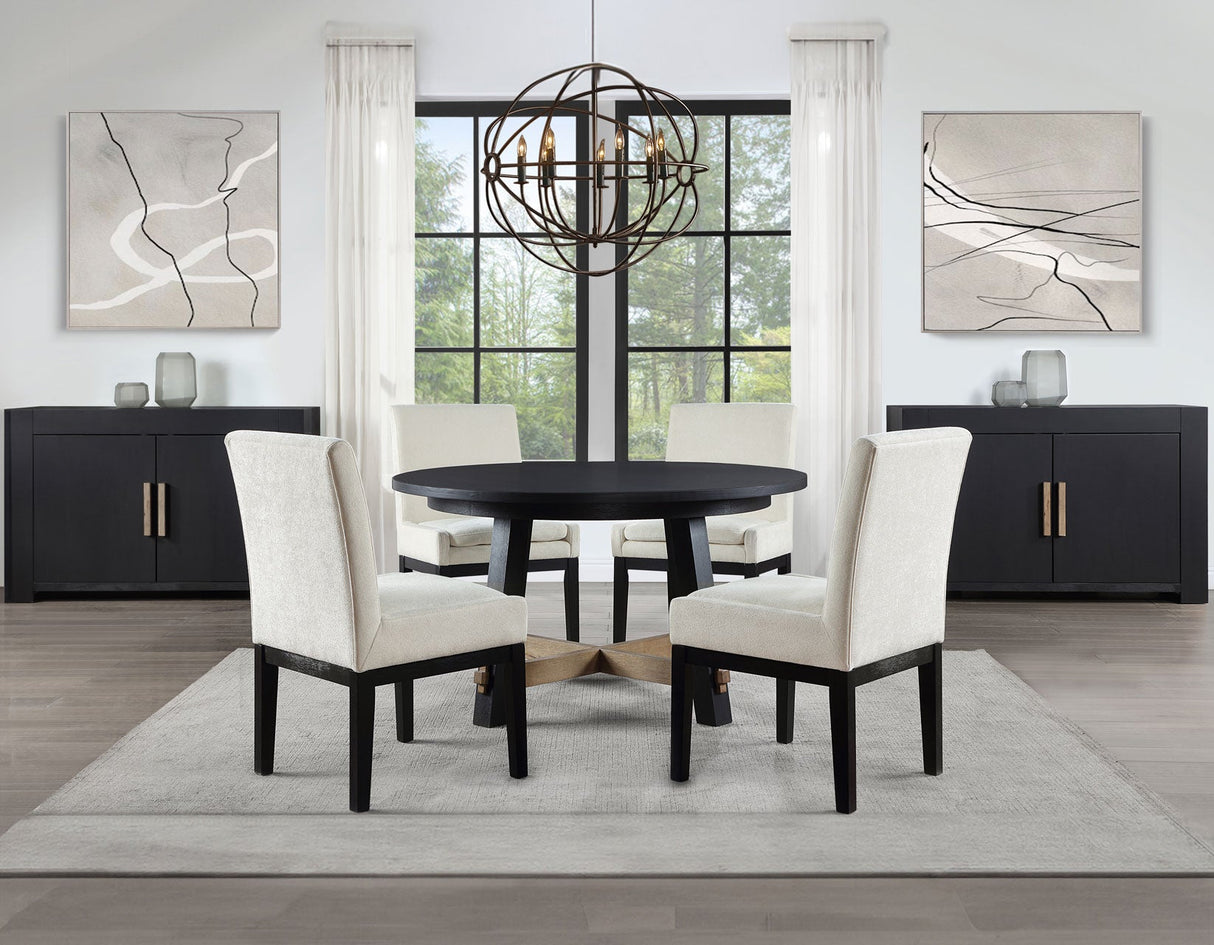 Aubrey 54″ Round Dining Table, Black with Driftwood Stretchers by Steve Silver at Eve Furniture