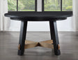 Aubrey 54″ Round Dining Table, Black with Driftwood Stretchers by Steve Silver at Eve Furniture