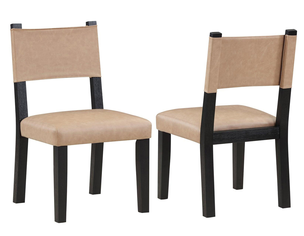 Aubrey Side Chair, Camel Vegan Leather with Black wood finish by Steve Silver at Eve Furniture
