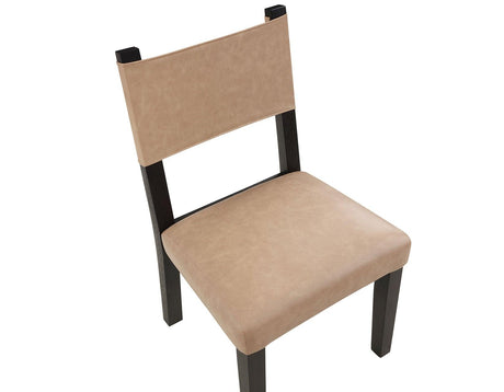 Aubrey Side Chair, Camel Vegan Leather with Black wood finish by Steve Silver at Eve Furniture