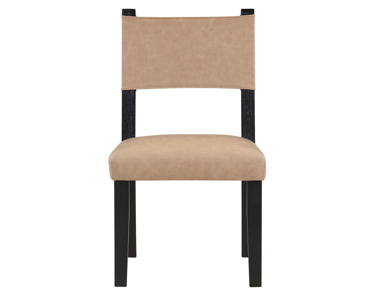 Aubrey Side Chair, Camel Vegan Leather with Black wood finish by Steve Silver at Eve Furniture