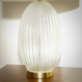 Aurora Ribbed Glass Lamp Base Clear Table Lamp Large Linen Shade by Ashcroft Imports at Eve Furniture