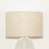 Aurora Ribbed Glass Lamp Base Clear Table Lamp Large Linen Shade by Ashcroft Imports at Eve Furniture