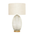 Aurora Ribbed Glass Lamp Base Clear Table Lamp Large Linen Shade by Ashcroft Imports at Eve Furniture
