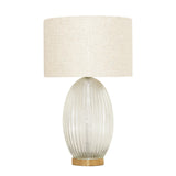 Aurora Ribbed Glass Lamp Base Clear Table Lamp Large Linen Shade by Ashcroft Imports at Eve Furniture