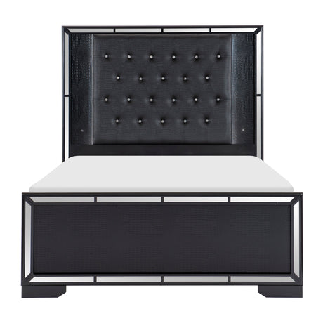 Aveline Black King LED Upholstered Panel Bed by Homelegance at Eve Furniture