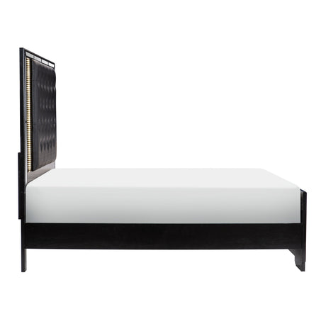 Aveline Black Queen LED Upholstered Panel Bed by Homelegance at Eve Furniture
