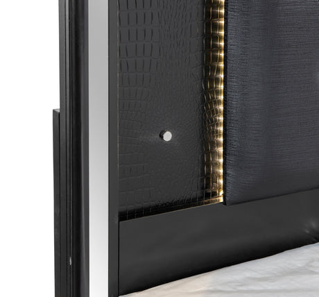 Aveline Black Queen LED Upholstered Panel Bed by Homelegance at Eve Furniture