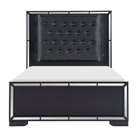 Aveline Black Queen LED Upholstered Panel Bed by Homelegance at Eve Furniture