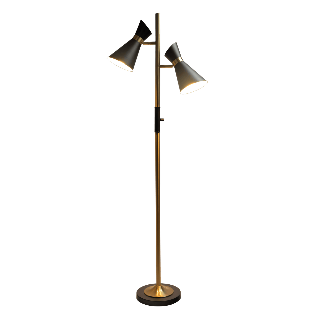 Axis Brassed Gold Floor Lamp with 4-Way Switch Double Spots with Metal Base by Ashcroft Imports at Eve Furniture