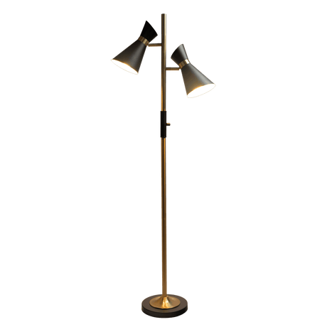Axis Brassed Gold Floor Lamp with 4-Way Switch Double Spots with Metal Base by Ashcroft Imports at Eve Furniture