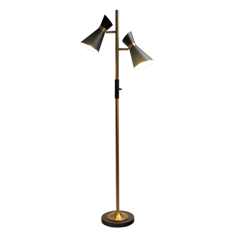 Axis Brassed Gold Floor Lamp with 4-Way Switch Double Spots with Metal Base by Ashcroft Imports at Eve Furniture
