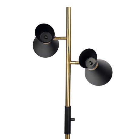 Axis Brassed Gold Floor Lamp with 4-Way Switch Double Spots with Metal Base by Ashcroft Imports at Eve Furniture