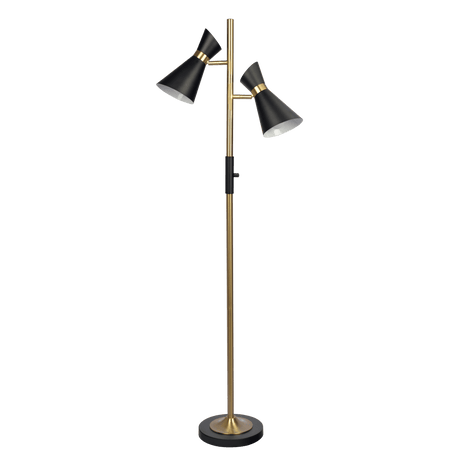 Axis Brassed Gold Floor Lamp with 4-Way Switch Double Spots with Metal Base by Ashcroft Imports at Eve Furniture
