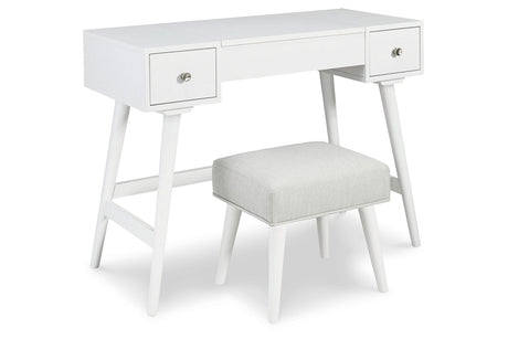 Thadamere White Vanity with Stool