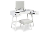 Thadamere White Vanity with Stool