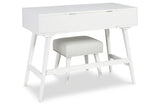 Thadamere White Vanity with Stool