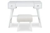 Thadamere White Vanity with Stool