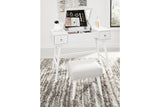 Thadamere White Vanity with Stool