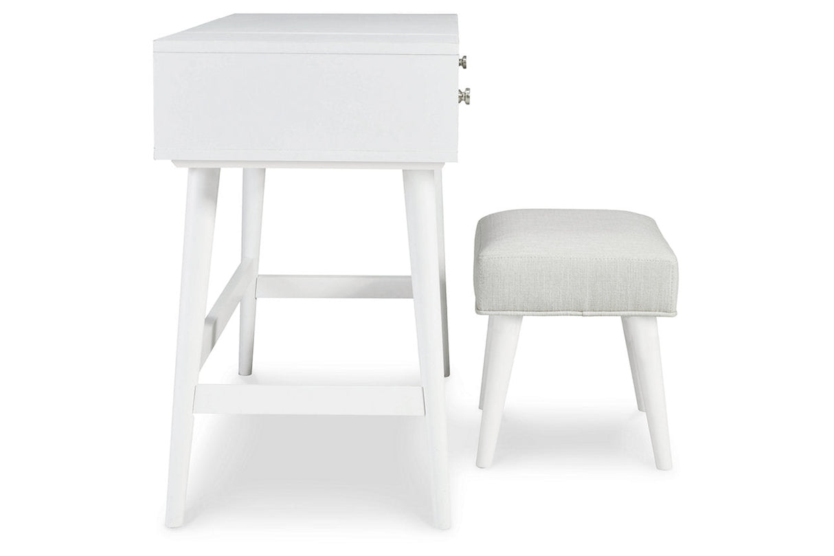 Thadamere White Vanity with Stool