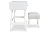 Thadamere White Vanity with Stool