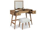 Thadamere Light Brown Vanity with Stool