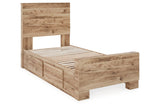 Hyanna Tan Brown Twin Panel Bed with 1 Side Storage