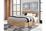 Hyanna Tan Brown Queen Platform Storage Bed with 2 Under Bed Storage Drawer