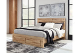 Hyanna Tan Brown King Panel Storage Bed