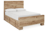 Hyanna Tan Brown Full Panel Bed with 2 Side Storage