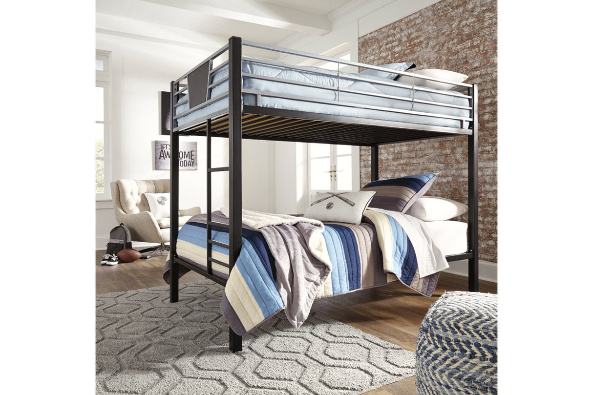 Dinsmore Black/Gray Twin over Twin Bunk Bed with Ladder