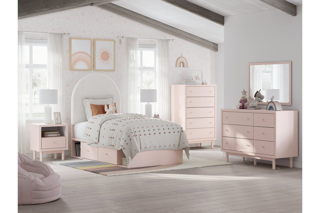 Wistenpine Blush Twin Upholstered Panel Bed with Storage