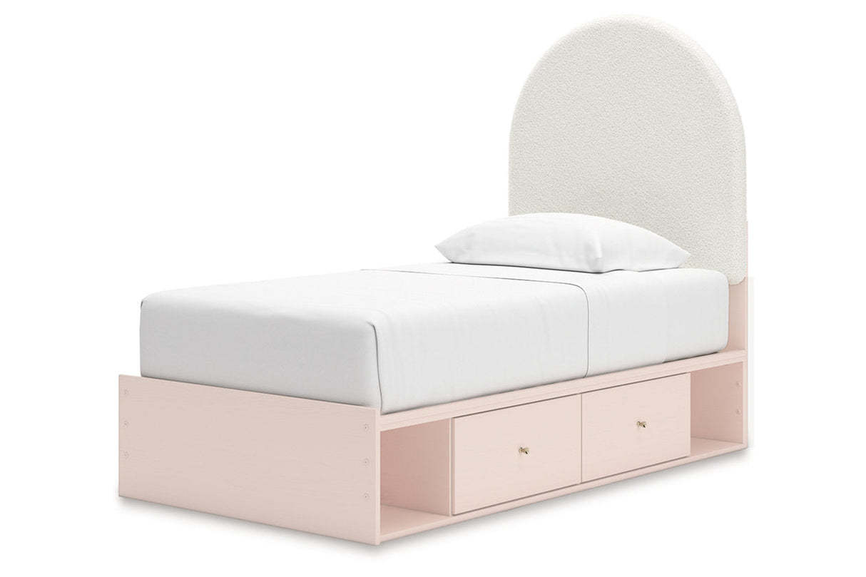 Wistenpine Blush Twin Upholstered Panel Bed with Storage