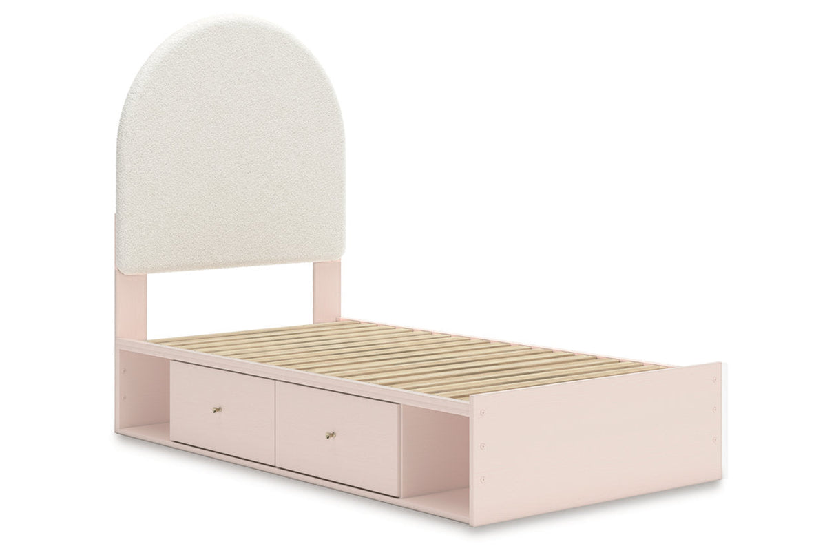 Wistenpine Blush Twin Upholstered Panel Bed with Storage