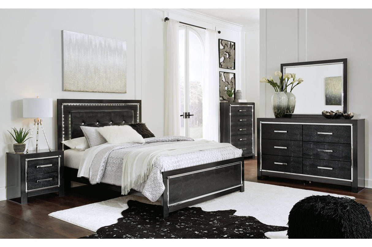 Kaydell Black Queen Upholstered Platform Bed