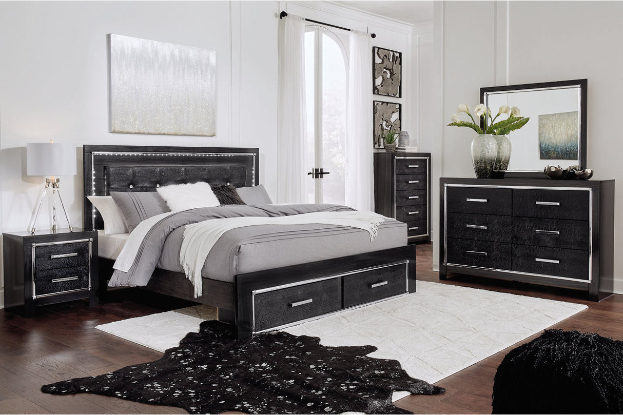 Kaydell Black King Upholstered Platform Bed with Storage