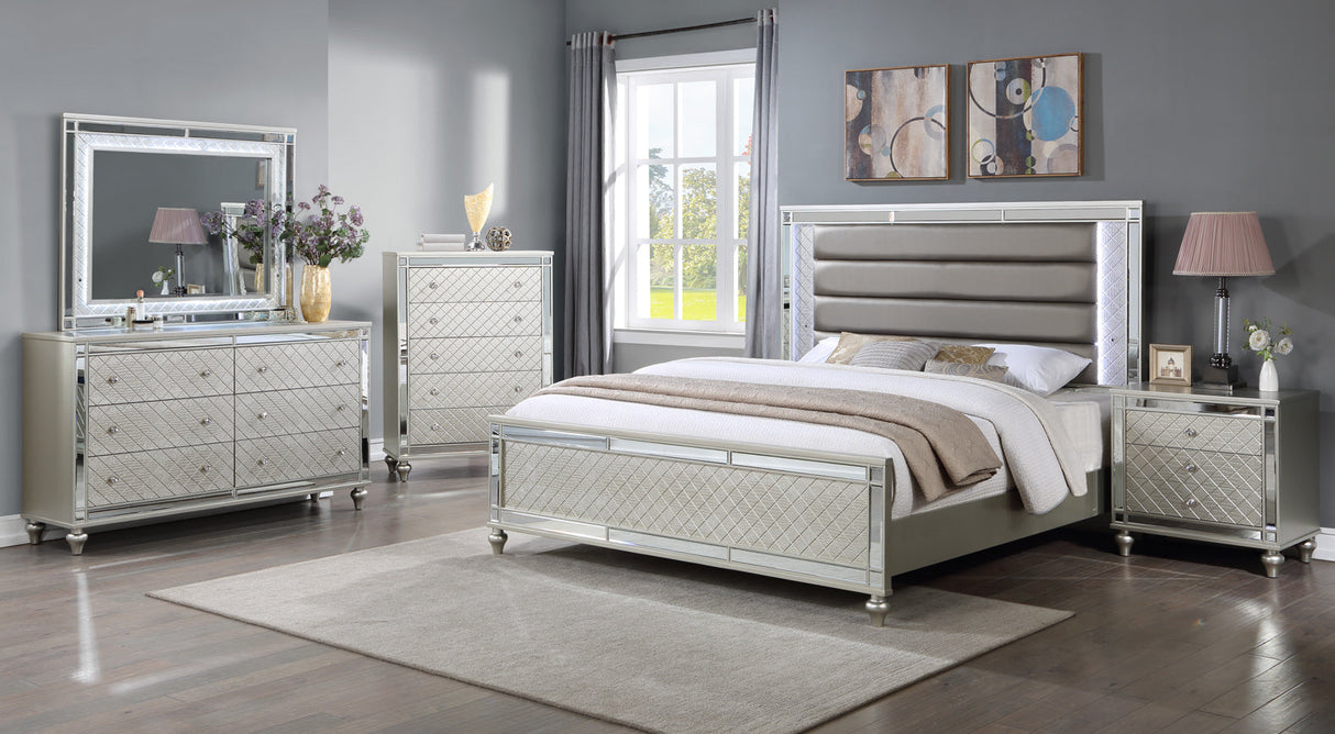 Cristian Champagne LED Upholstered Panel Bedroom Set