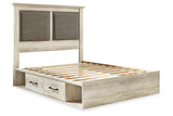 Cambeck Whitewash Queen Upholstered Platform Bed with 2 Side Under Bed Storage