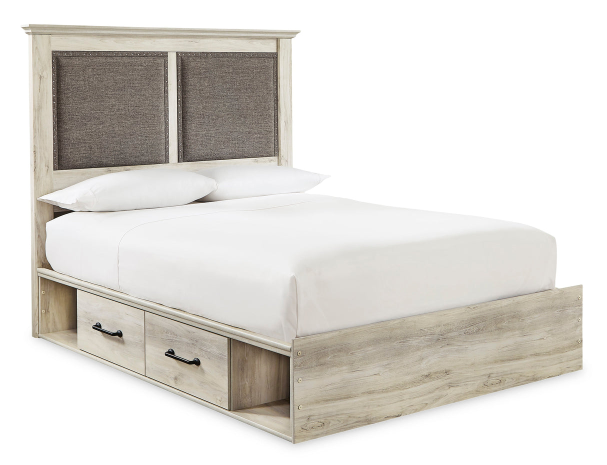 Cambeck Whitewash King Upholstered Platform Bed with 2 Side Under Bed Storage