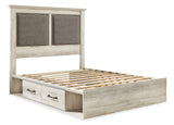 Cambeck Whitewash King Upholstered Platform Bed with 2 Side Under Bed Storage