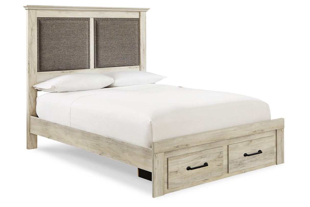 Cambeck Whitewash Queen Upholstered Panel Storage Bed