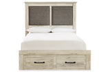 Cambeck Whitewash Queen Upholstered Panel Storage Bed