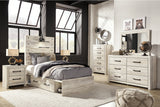 Cambeck Whitewash Twin Panel Bed with 4 Storage Drawers