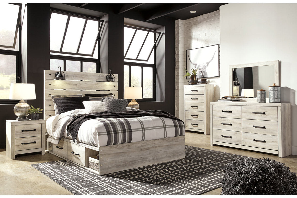 Cambeck Whitewash Queen Platform Bed with 4 Storage Drawers