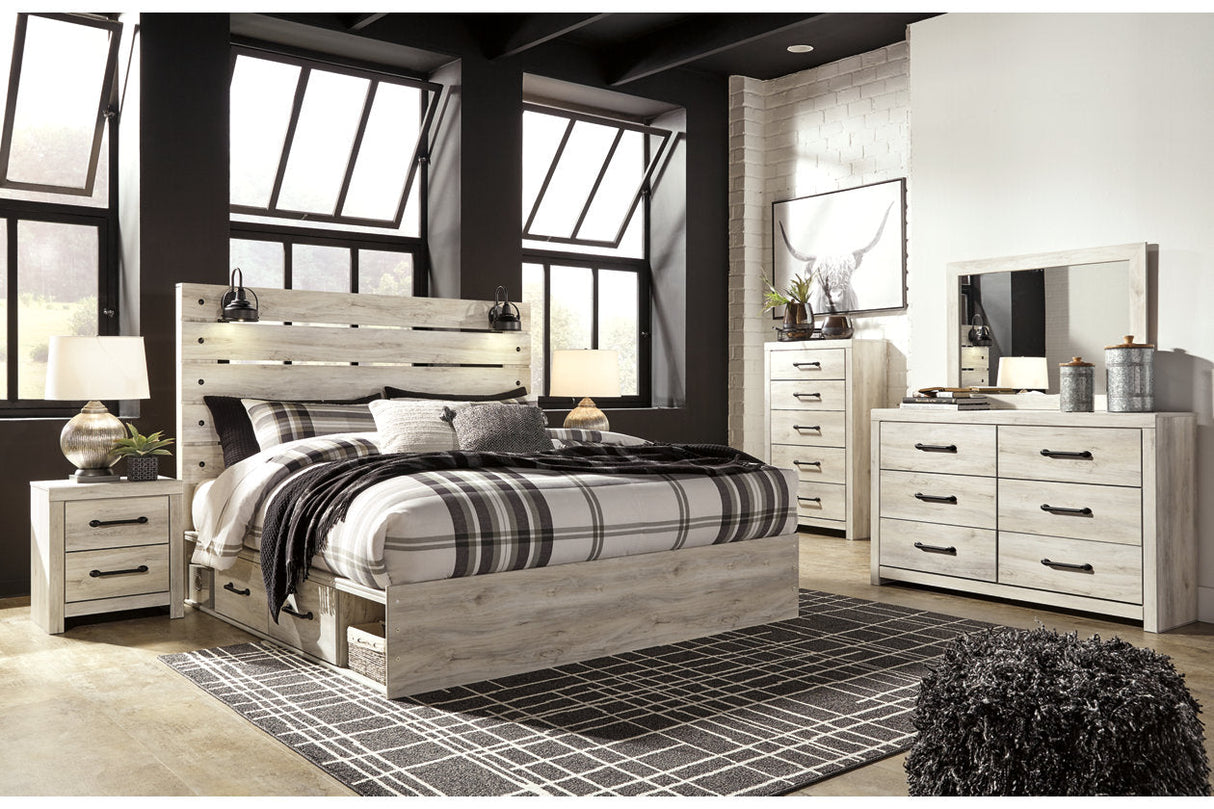 Cambeck Whitewash King Platform Bed with 4 Storage Drawers