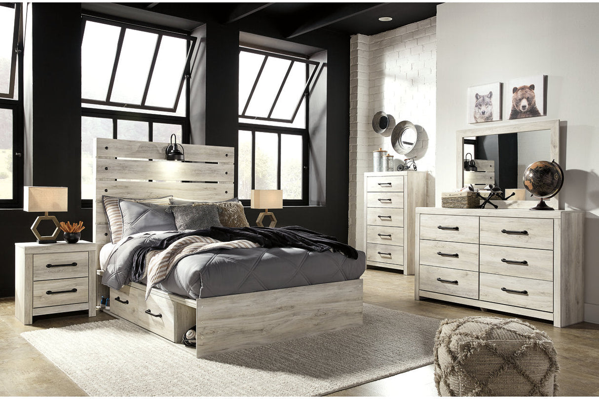 Cambeck Whitewash Full Panel Bed with 2 Storage Drawers