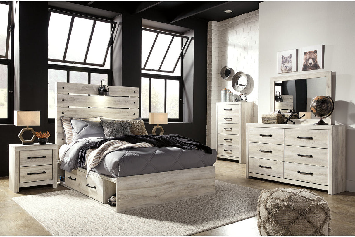 Cambeck Whitewash Full Panel Bed with 4 Storage Drawers